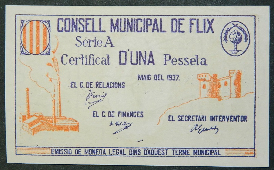 FLIX 1 PESSETA 1937 SC - BILLETE 