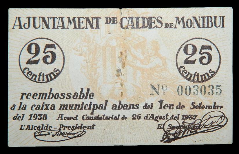 CALDES DE MONTBUI - 25 CENTIMOS - BILLETE - 1937