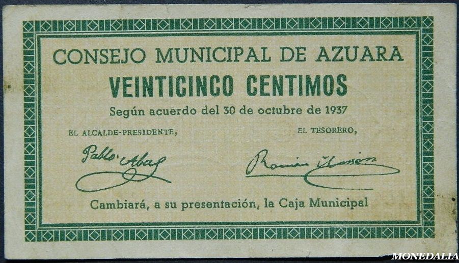 AZUARA - 25 CENTIMOS - 1937 - BILLETE 