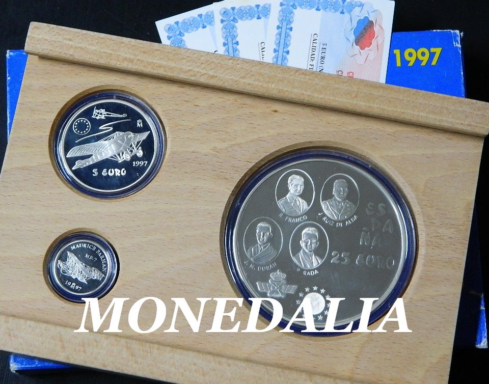 1997 - SERIE EUROS - HOMENAJE A LA AVIACIÓN 1+5+25 PLATA FDC