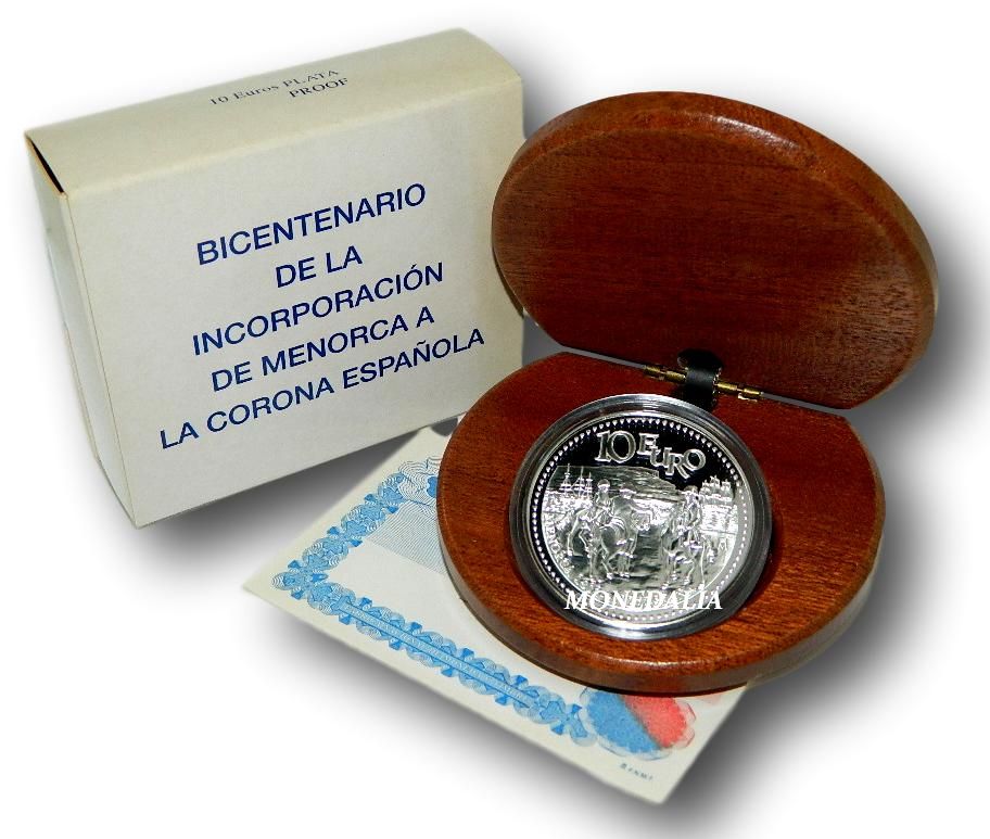 2002 - ESPAÑA - 10 EURO - INCORPORACION DE MENORCA A CORONA ESPAÑOLA - PLATA 