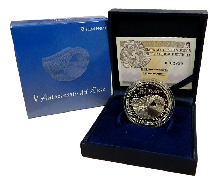 2007 - ESPAÑA - 10 EURO - PUENTE - V ANIVERSARIO DEL EURO - PLATA - PROOF