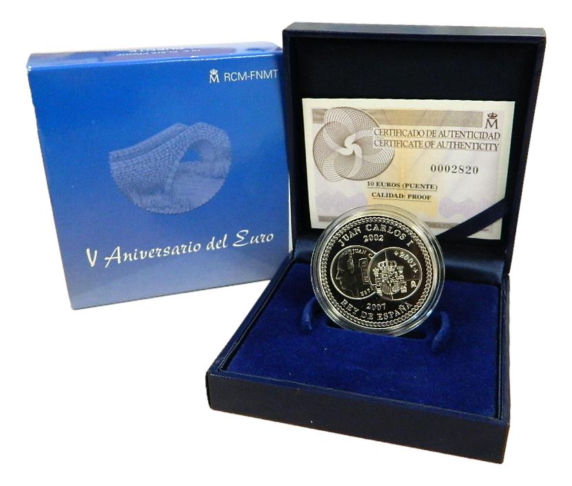 2007 - ESPAÑA - 10 EURO - PUENTE - V ANIVERSARIO DEL EURO - PLATA - PROOF