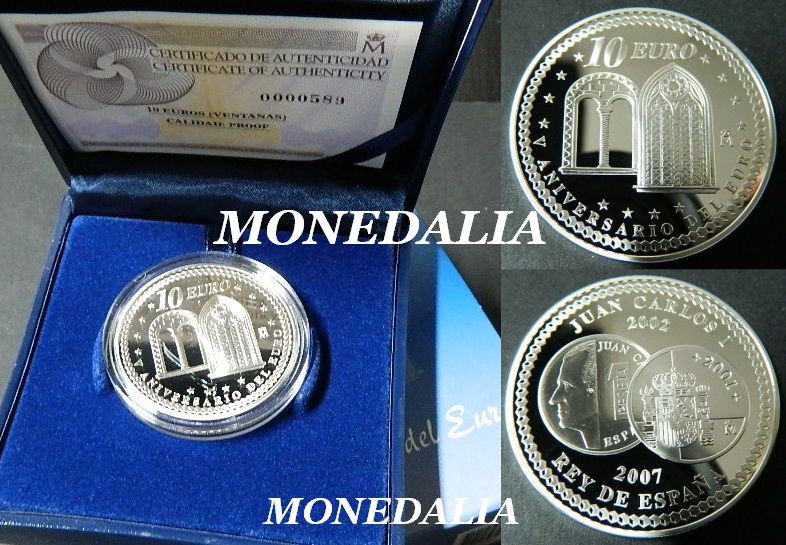 2007 - ESPAÑA - 10 EURO - VENTANAS - V ANIVERSARIO DEL EURO - PLATA - PROOF