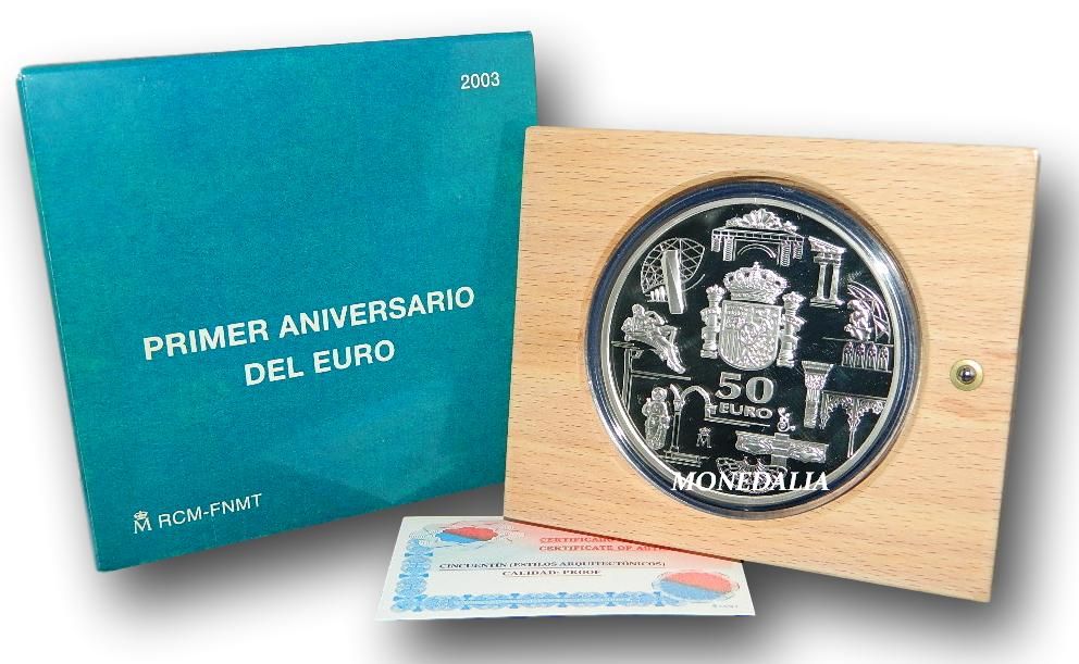 2003 - ESPAÑA - 50 EURO - ESTILOS ARQUITECTÓNICOS - CINCUENTÍN - PRIMER ANIVERSARIO DEL EURO