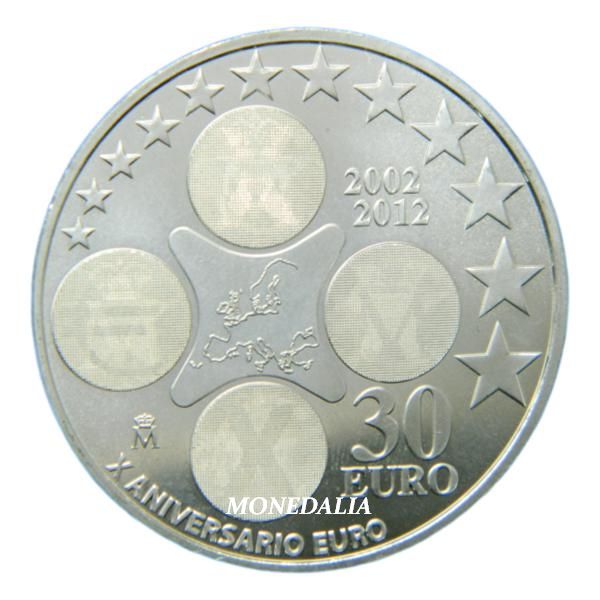 2012 - 30 EUROS - ESPAÑA - X ANIV EURO - PLATA